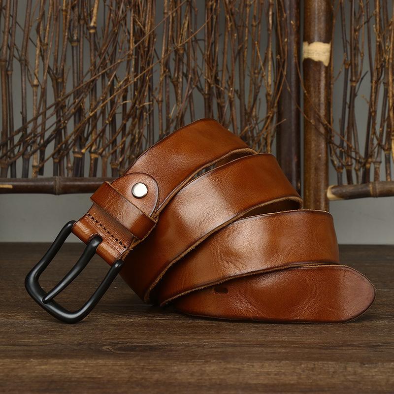 Мужской ремень из коровьей кожи первого слоя шириной 3,8 см, мужской кожаный ремень с пряжкой в стиле ретро, простой и универсальный молодежный ремень