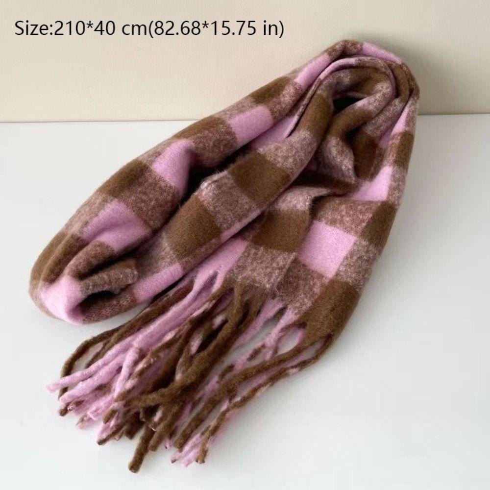 Warm Winter Cashmere Scarf Stripe Pattern Thickened Shawl Wrap New Long Tassel Scarves Women