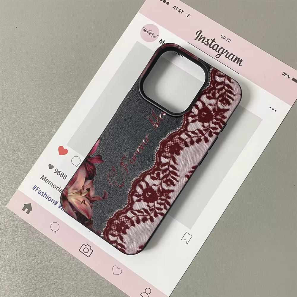 Красный цветочный кружевной узор Чехол для телефона Для iPhone 17 17Air 16 15 14 13 12 11 Pro Max Y2K Сексуальная эстетика Силиконовый мягкий чехол Funda