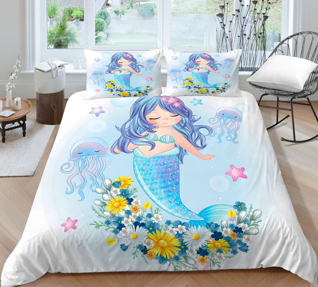 Комплект постельного белья с 3D узором русалки, пододеяльник с рисунком красоты, наволочка из 2 или 3 предметов, ткань из микрофибры, мягкое и удобное украшение для дома