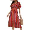 Летние женские платья Красочные полосатые повседневные платья Длинные платья с v-образным вырезом на пуговицах и высокой талией