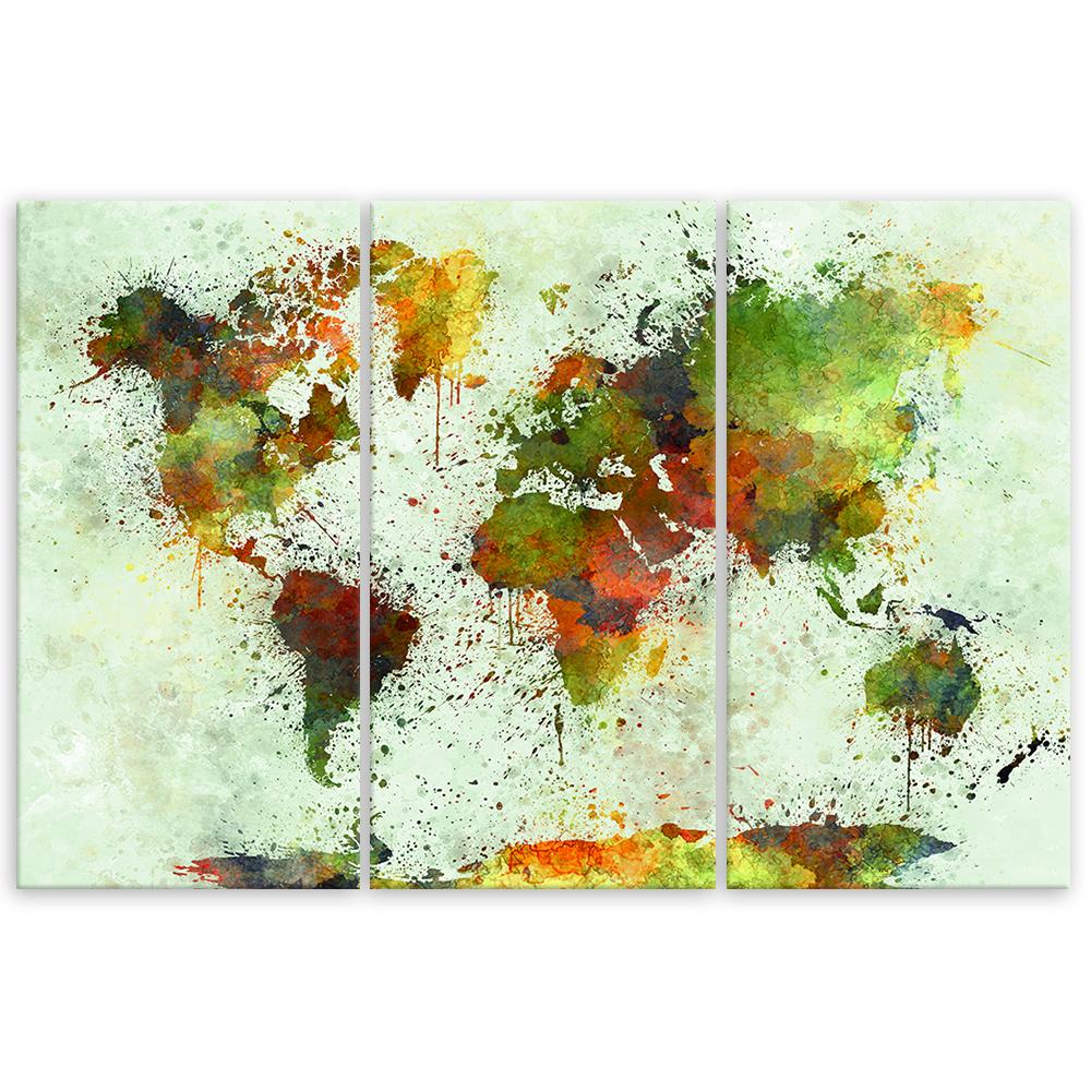 Картина из трех частей, печать на холсте, абстрактная карта мира, цветная