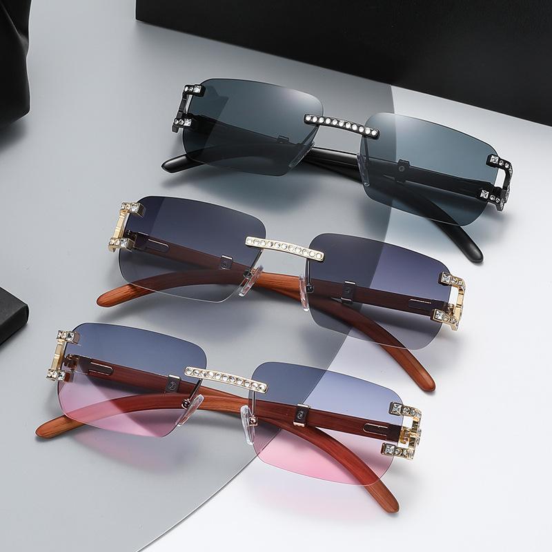 Vintage Fashion Luxury Brand Designer Rimless Diamond Sunglasses Women Crystal Rhinestone Square Sun Glasses For Men Uv400