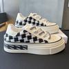 Клетчатые парусиновые туфли женские повседневные маленькие белые туфли на платформе спортивная обувь