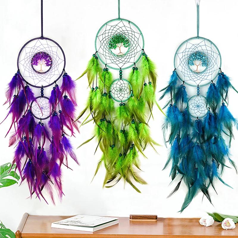 Dream Catcher Living Room Hanging Ornaments Crystal Tree of Life Hand-woven Wind Chimes Birthday Festival Gifts Home Decorations