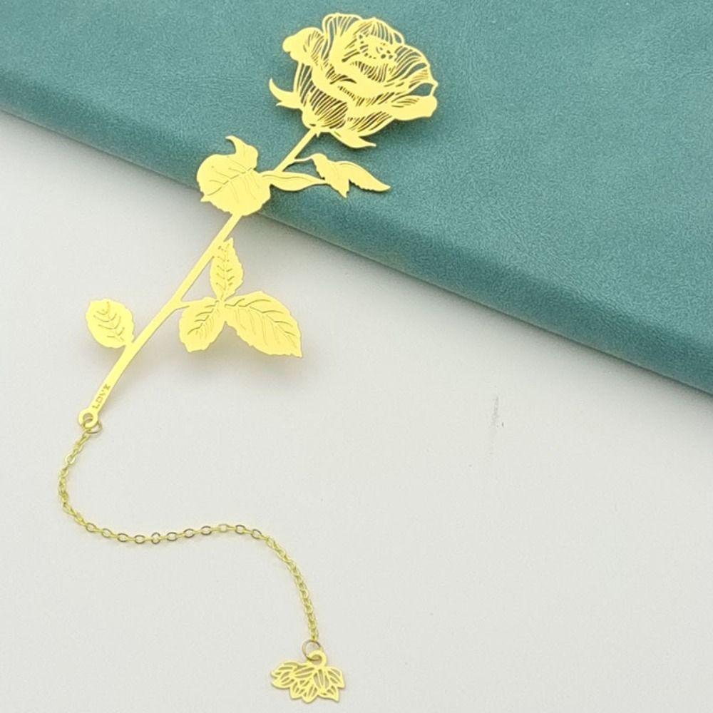 1 набор Металлическая закладка в классическом стиле с подарочной коробкой Золотая роза Закладки Держатель страницы книги