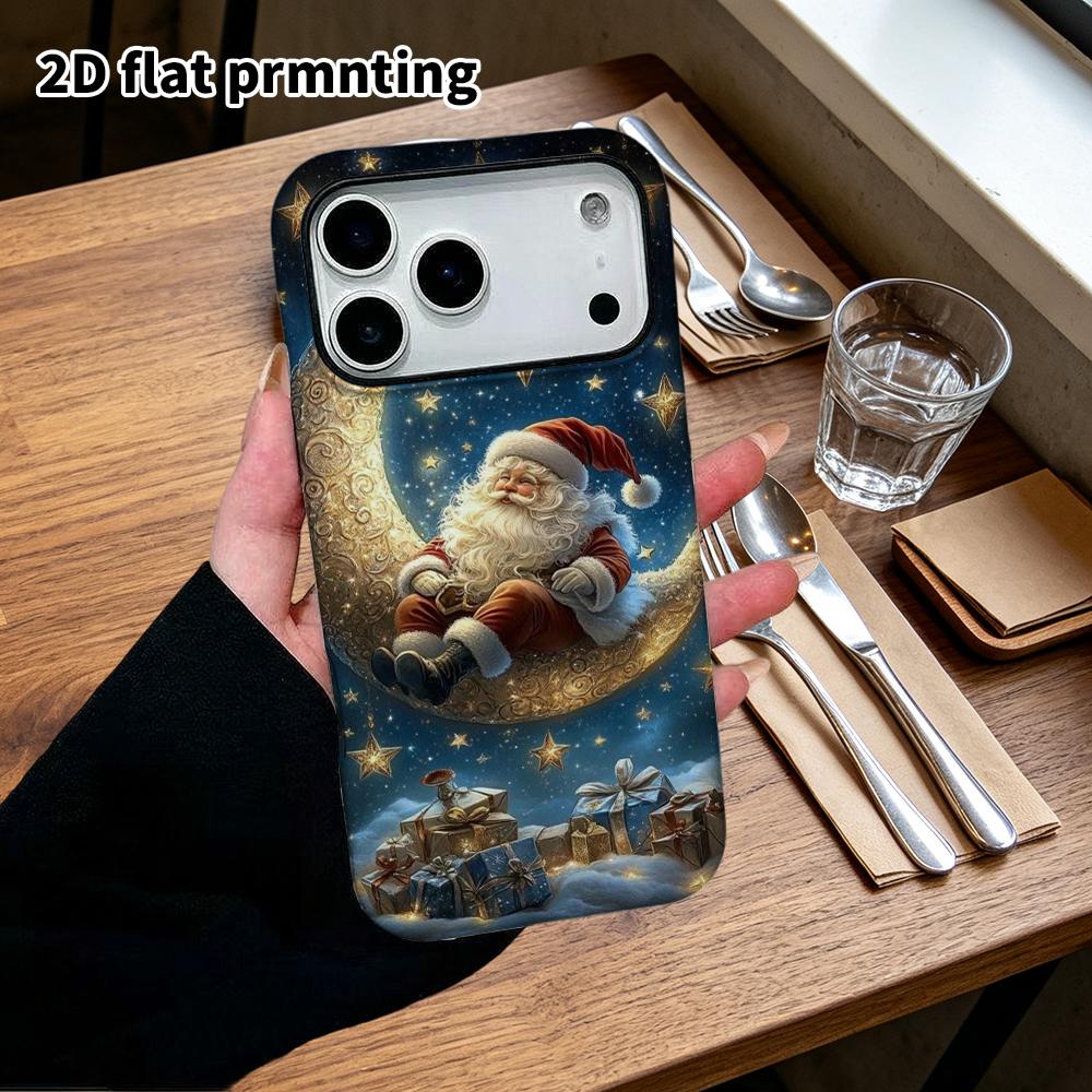 Phone Case: 2D flat design suitable for iPhone 18, 17, 16, 15, 14, 13 Pro film protective case, couple style, with crescent moon, Christmas and Hallow