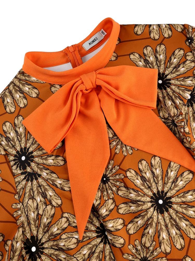 Женские элегантные платья с принтом, с бантом, полувысоким воротником, рукавами 3/4 клеш, лоскутным дизайном, подолом «русалка», для офиса, для церкви, зимние платья