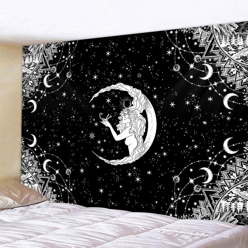 Mandala Black and White Sun and Moon Tapestry Mystical Witchcraft Divination Wall Hanging Hippie Wall Hanging Home Decoration