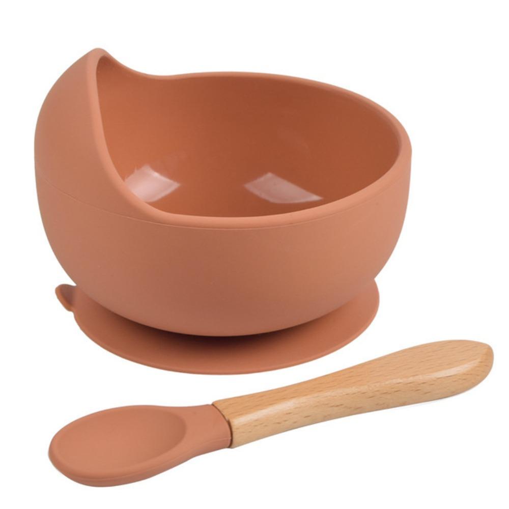 Bamboo Spoon Kitchenware Food Grade Silicone Children Dishes Silicone Dinnerware Toddler Bowl