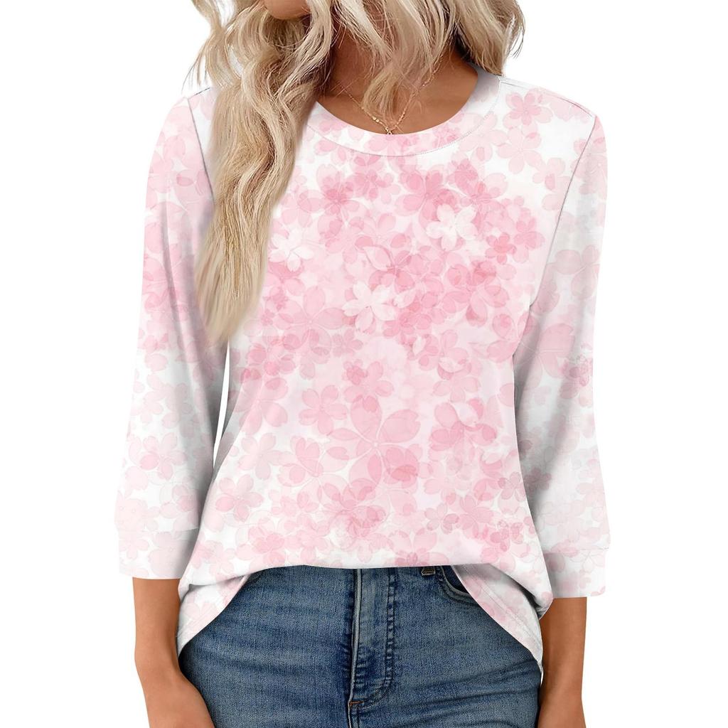 Женская модная повседневная свободная футболка с круглым вырезом и рукавами 3/4 с принтом, женский топ