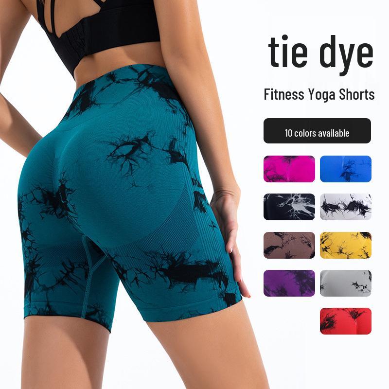Women's Tie-Dye High Waist Peach Yoga Shorts - Hip Lifting Sport Running Fitness Pants