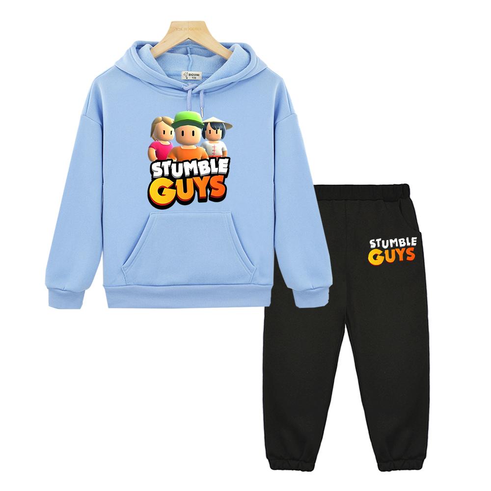Stumble Guys Boy Girl Hooded Sets Autumn Fleece Sweatshirt Anime Hoodie 2pcs Pullover+pants Casual Jacket Kids Boutique Clothes