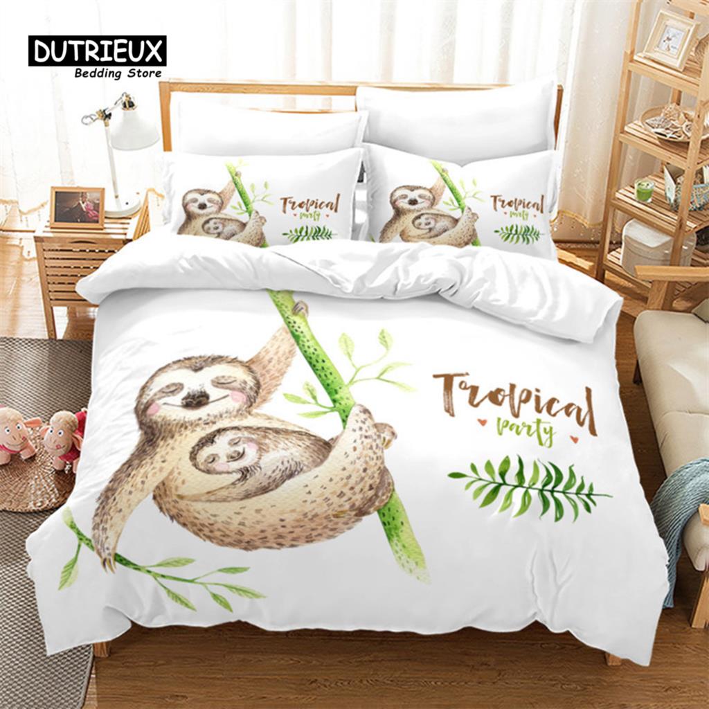 Милый мультяшный ленивец пододеяльник цветочный принт листья комплект постельного белья для детей подростков декор спальни цветы одеяло чехол наволочки