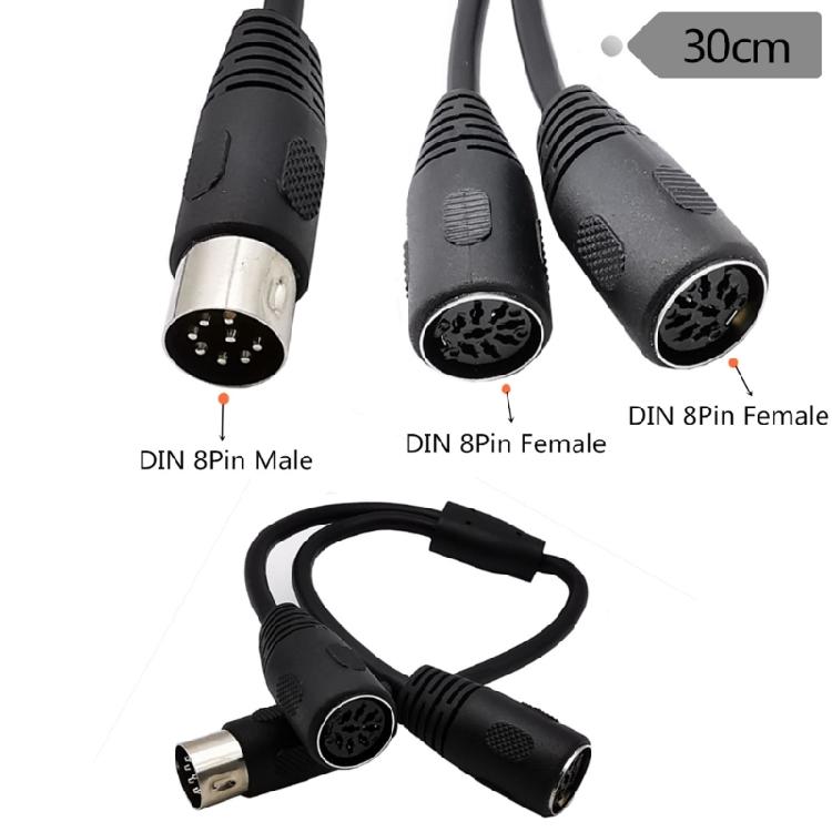 8 Pin DIN Splitter Cable 1 Male to 2 Female Y Adapter Cable for Sound and Video