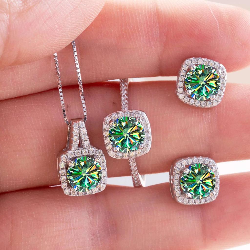 925 Sterling Silver Women's Round Cut D Color Moissanite Jewelry Set Real 925 Silver Pendant Necklace And Stud Earrings For Women Fine Jewelry
