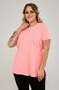 Женская футболка большого размера с круглым вырезом и разрезом, базовая футболка - неоново-розовая