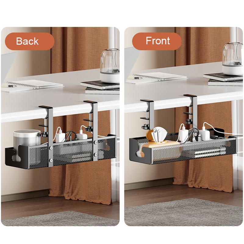 No Drilling Extendable Under Desk Cable Management Metal Cable Tray Under Desk With Clamp Retractable Power Strip Cord Holder