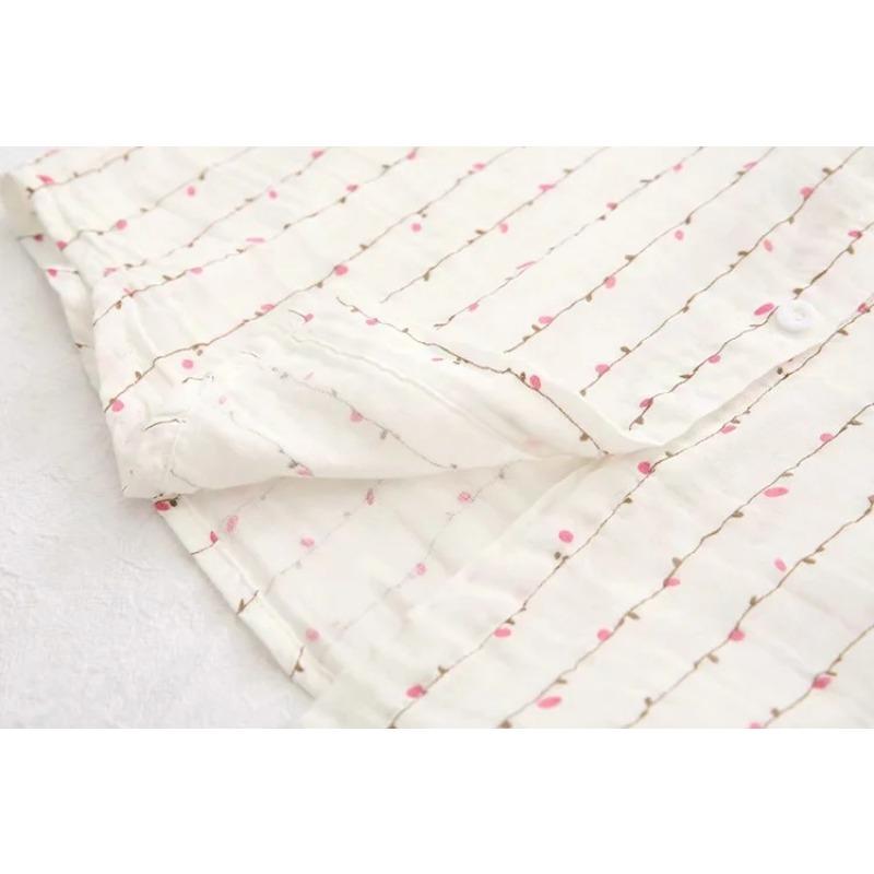 Осенняя двухслойная хлопковая пряжа с длинными рукавами для женщин, свободная художественная мелкая цветочная мягкая рубашка из хлопка, блузки и рубашки