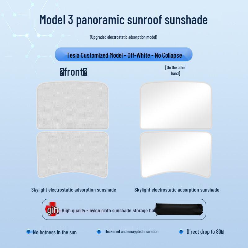 Tesla Model Y/3 Silicone Suede Sunroof Shade – Heat-Insulating Sun Visor