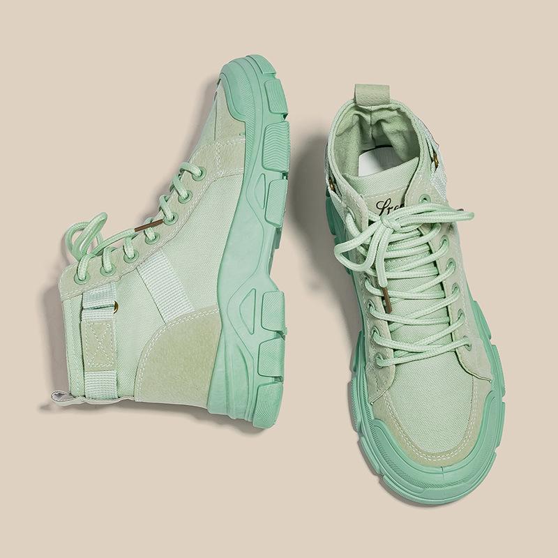 Осенне-зимние ботинки для женщин, однотонные модные стильные повседневные ботинки на платформе со шнуровкой, женская обувь