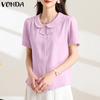 VONDA Женская повседневная свободная блузка с круглым вырезом и коротким рукавом