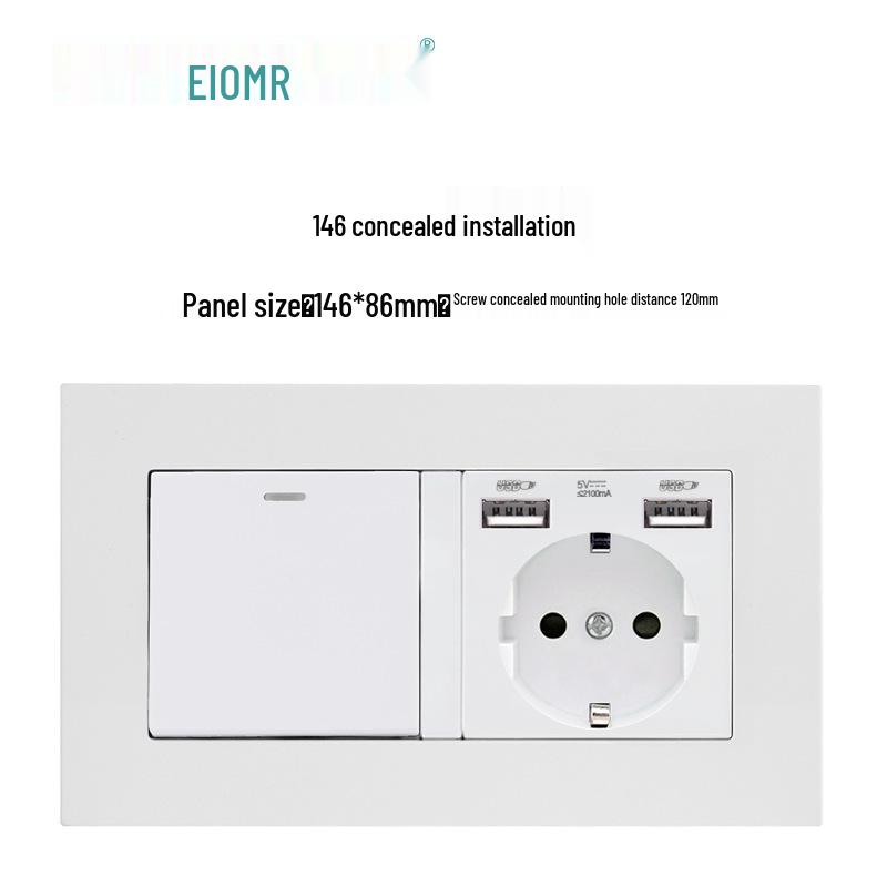 European German Standard Dual USB and Type C Socket Panel