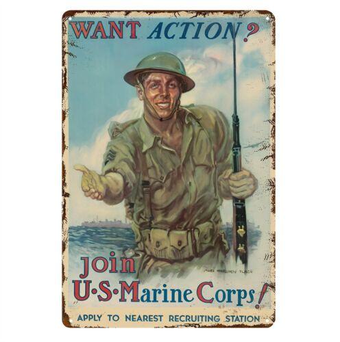 e1,Metal Poster Vintage Tin Plate Us Marines Army Recruitment Advertisement WW2