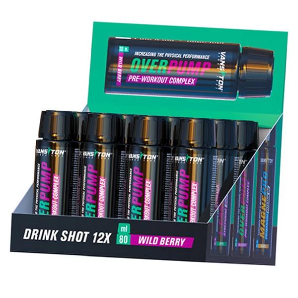 Предтренировочный комплекс порционный, Overpump Shot, Ванситон 80мл Дикая ягода (11173007)