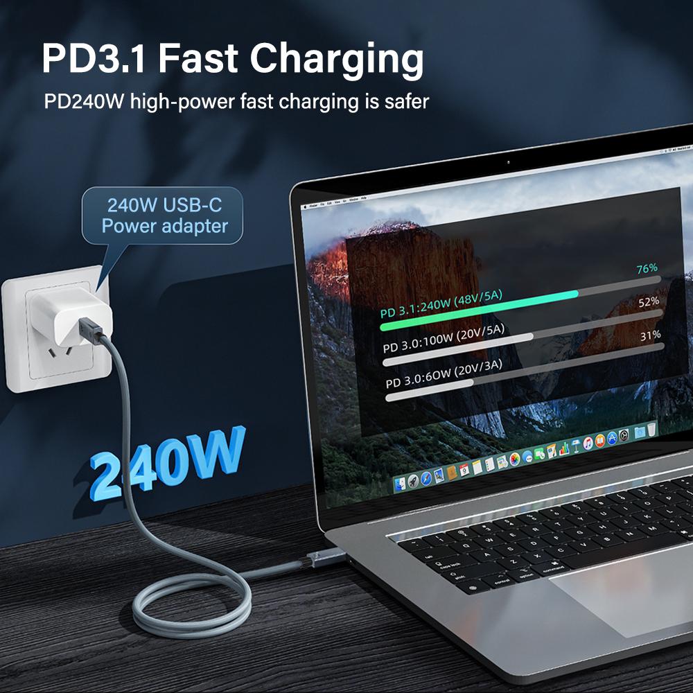 Кабель Thunderbolt 4 Type-C 40 Гбит/с 240 Вт USB4 для быстрой зарядки, совместимый с Thunderbolt 3, кабель для передачи данных USB-C 8K для док-станции MacBook