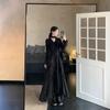 Plus Size Hepburn-Style V-Neck Ruffle Dress for Women - Elegant Autumn Slimming Black Dress