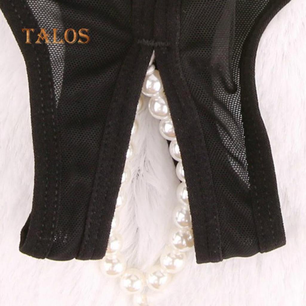 Women Sexy Mesh Breathable Imitation Pearl Crotchless Panties Thong Underwear Female Clothing