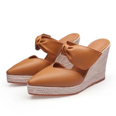 2024 Летняя обувь Женская обувь на высоком каблуке с острым носком Модная женская обувь для вечеринок Туфли на плоской платформе с танкеткой Черный Розовый Большой размер A4357