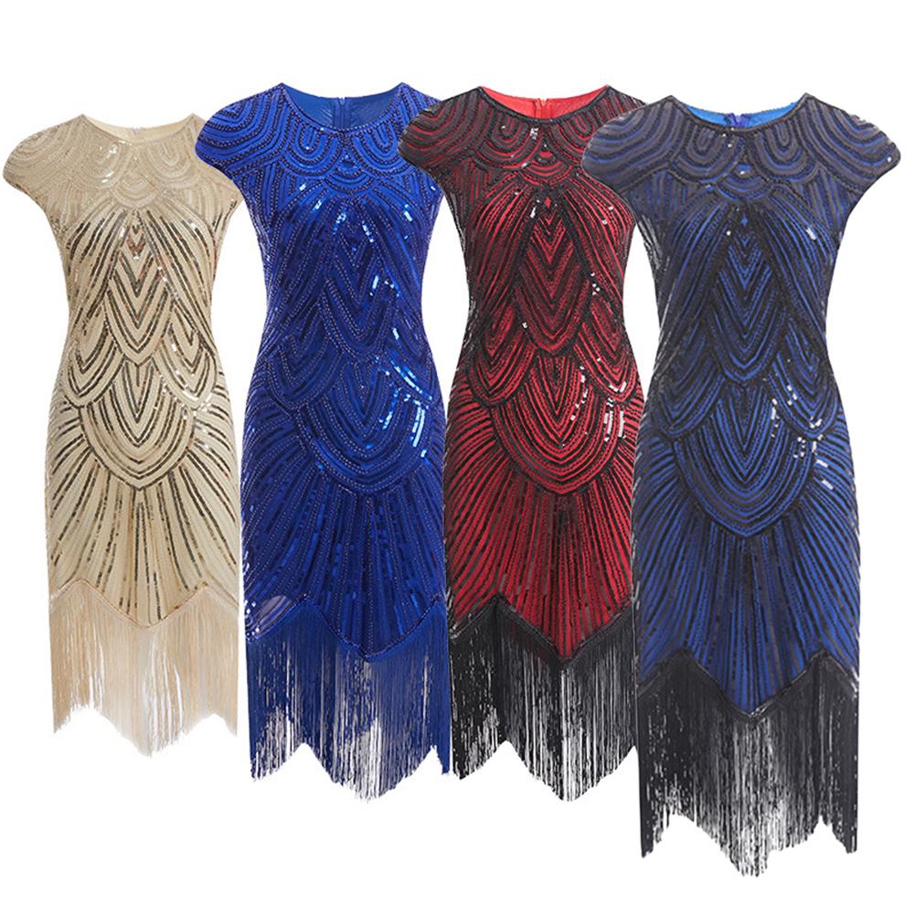 Модная женская одежда, винтажное женское платье с блестками и кисточками, шею без рукавов, банкетное, коктейльное платье