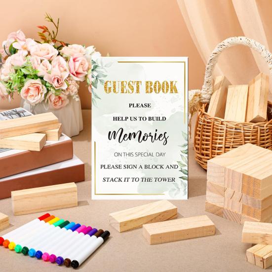 1 Набор Альтернатива свадебной книге пожеланий Деревянный блок с прозрачной акриловой коробкой Ручки Знак Свадьба Свадебный душ Вечеринка Украшение для приема
