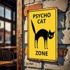 2D плоский, 1 шт. Деревянный знак «Зона Психо-Кота» - Винтажный Декор Ужасов с Силуэтом Психо-Кота - Желто-Черный Дизайн Опасности