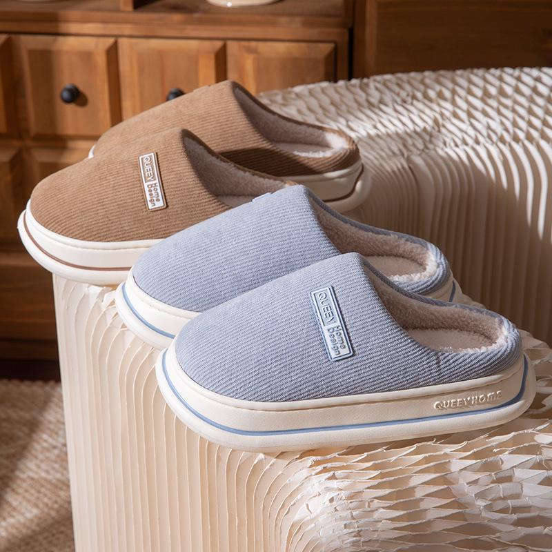 2025 Новые осенне-зимние эластичные хлопковые тапочки на толстой подошве - Теплые, нескользящие и удобные для мужчин и женщин