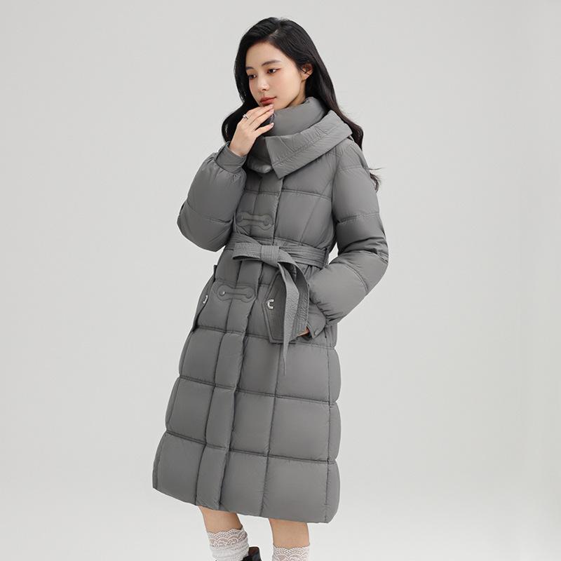 High-end women's belt padded jacket, foreign temperament, medium and long thickened padded jacket, new cold-proof clothing, padded clothing for women