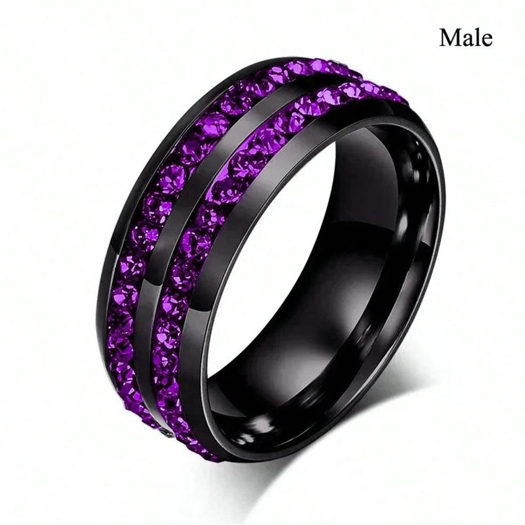 Fashion Couple Rings Romantic Green Rhinestones CZ Women Rings Set Trendy Men Stainless Steel Zirconia Ring Wedding Band Jewelry
