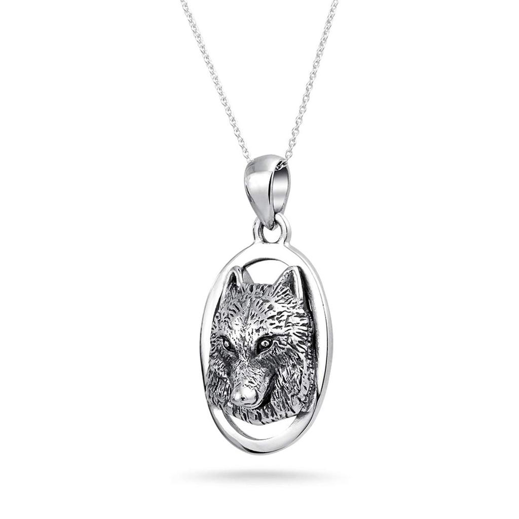 Unisex Medium Oval Animal Totem Amulet Wicca Jewelry Werewolf Necklace Pendant for Women Teens Men Oxidized Sterling Silver .925
