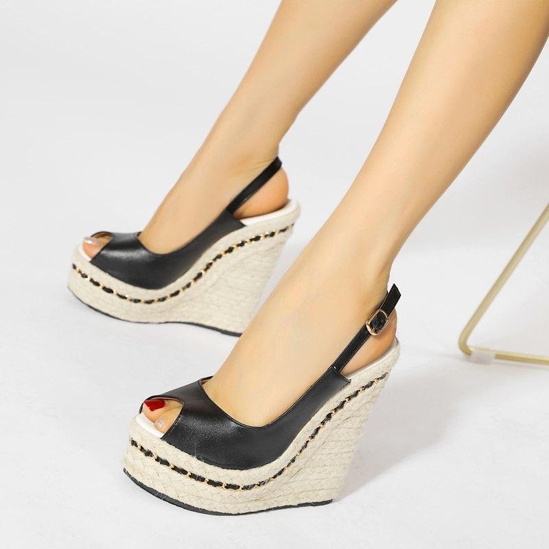 Супер высокие женские летние босоножки на танкетке женские модные босоножки на высоком каблуке с открытым носком женская обувь