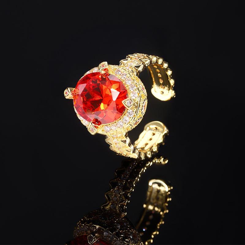 Медное покрытие Золото Ювелирные изделия Винтаж Кольцо Циркон Кристалл Зеленый Цирконий Королевский Синий Открытое Кольцо Мода Мода Женская