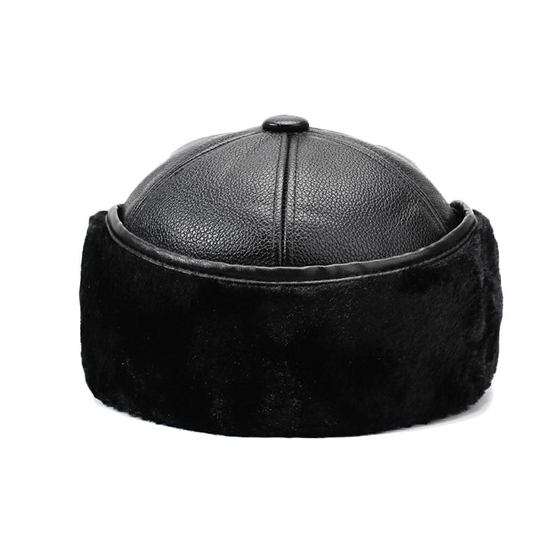 Men's Leather Hat Winter Warm Ear Protection Hat for Middle-Aged and Elderly People Bomber Hat Thick Cold-Proof Cap