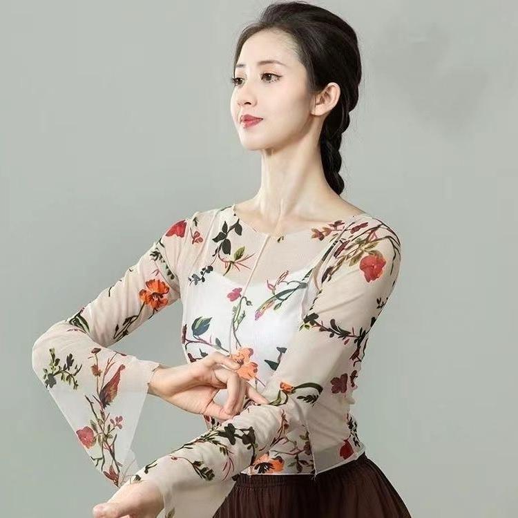 Классические танцевальные топы, современная танцевальная тренировочная одежда, облегающие танцевальные костюмы с принтом для женщин