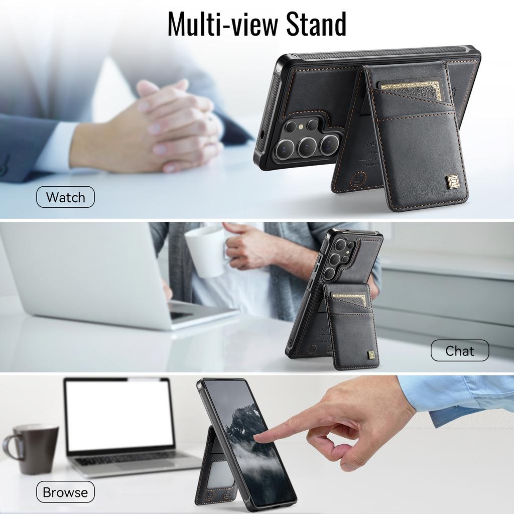 For Samsung Galaxy S24 Ultra Case AUTSPACE A12 Leather Back Cover with Magnetic Detachable Card Bag Kickstand