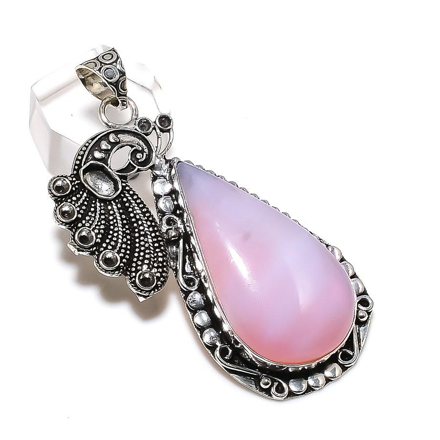 Pink Opal Gemstone 925 Steling Silver Jewelry Pendant 2.52" p7V96