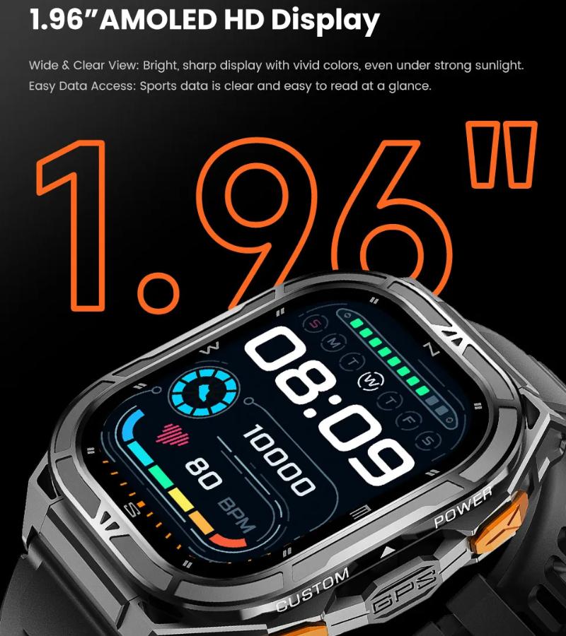 Новые смарт-часы с GPS 2025 для мужчин, 1,96-дюймовый HD AMOLED экран, компас, Bluetooth-звонки, водонепроницаемость 5 атм, спортивные смарт-часы для Android iOS