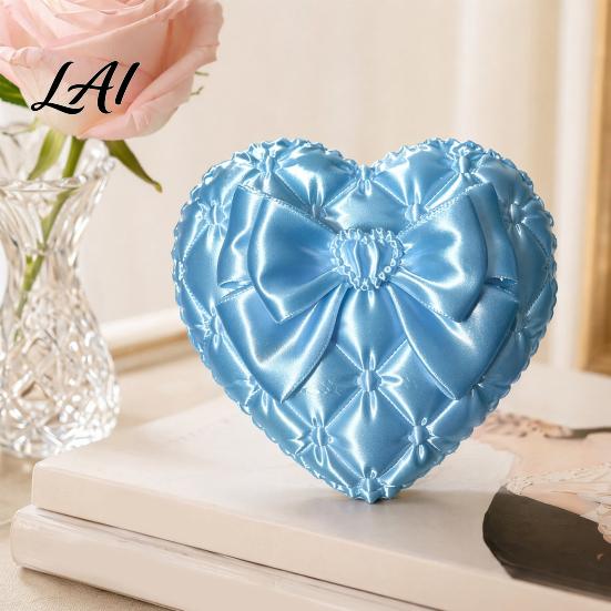 Colorful Macaron Jewelry Case 3D Print Heart Storage Box with Satin Simulation Texture Bow Anti-tangle Design Organizer Portable Organizer