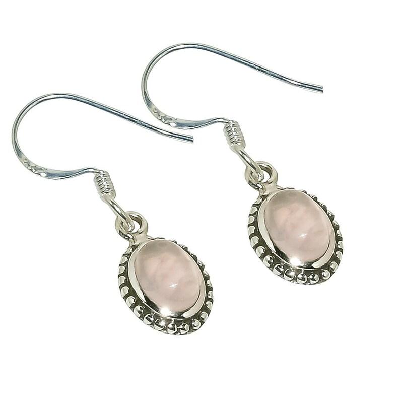Solid 925 Sterling Silver Rose Quartz Gemstone Handmade Designer Bohemian Earring Gift For Her
