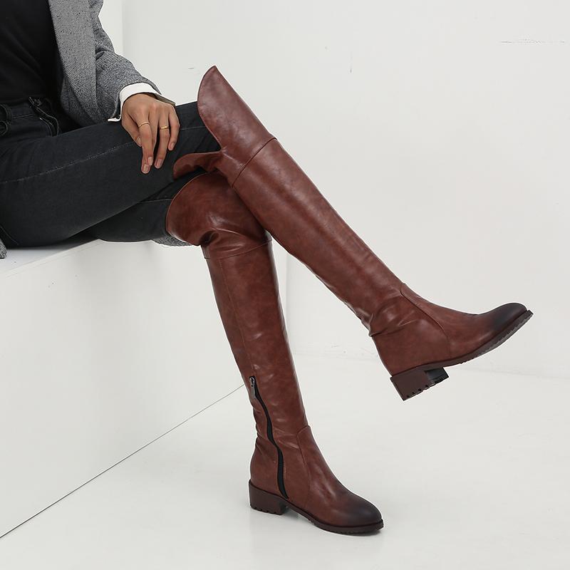 Women's Low-heeled Boots Autumn and Winter New Thick-heeled Casual Large-size Medium Boots